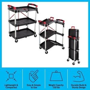 Collapsible Foldable Service Utility Cart 3 Tier with 165lb Capacity  Portable